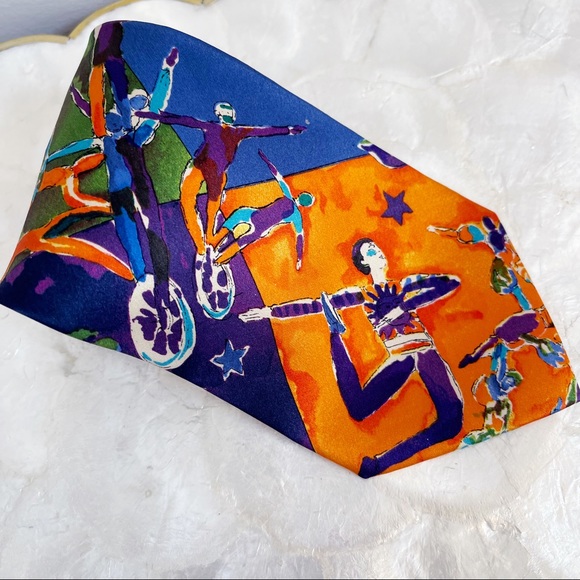 Cirque Du Soleil Orange Blue 1987 Premiere Mens Silk Tie Colorful - Picture 4 of 13